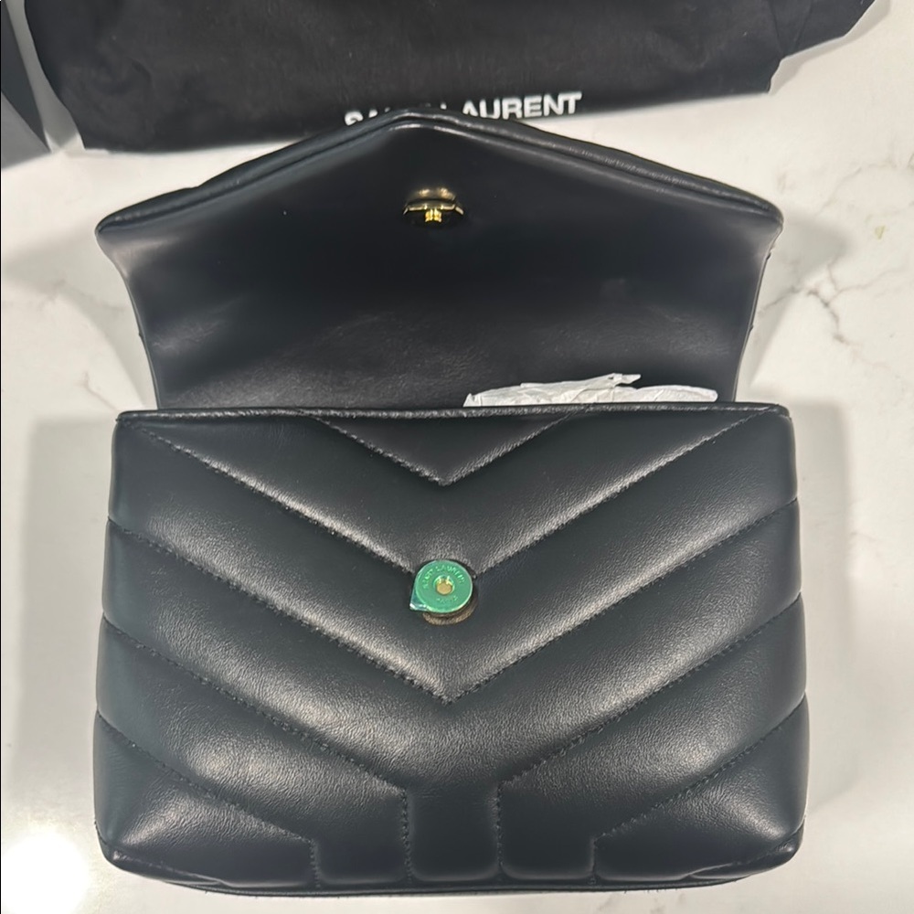 Yves Saint Laurent Black Quilted Leather Wristlet with Gold YSL Logo - Picture 5 of 8